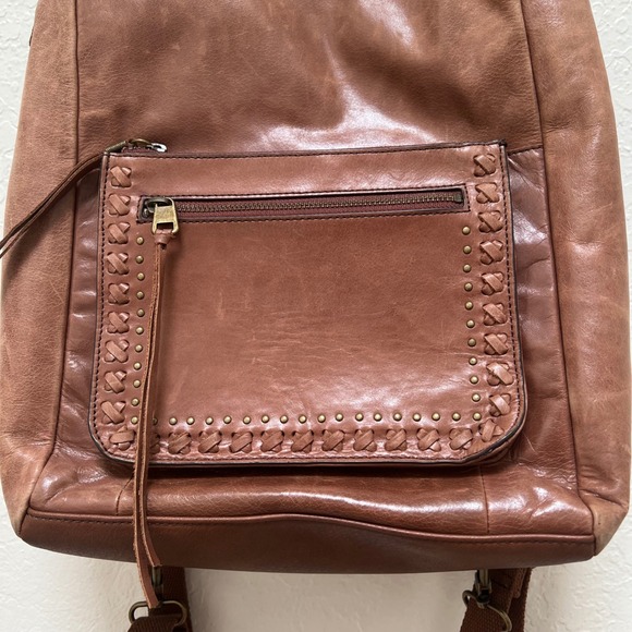 The Sak Brown Leather Whipstitch Convertible Backpack with Bohemian Guitar Strap main image 6